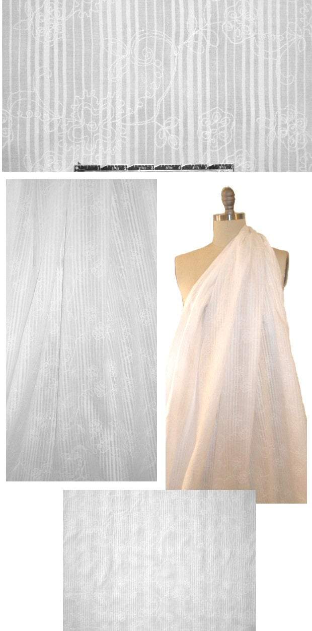 NY designer white embroidered, striped cotton