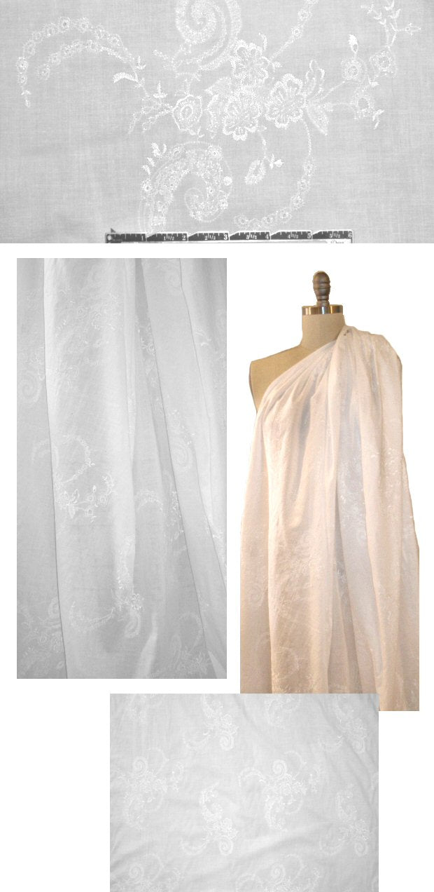 NY designer white embroidered floral flourish cotton