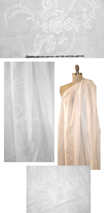 NY designer white embroidered floral flourish cotton 1.875 yd