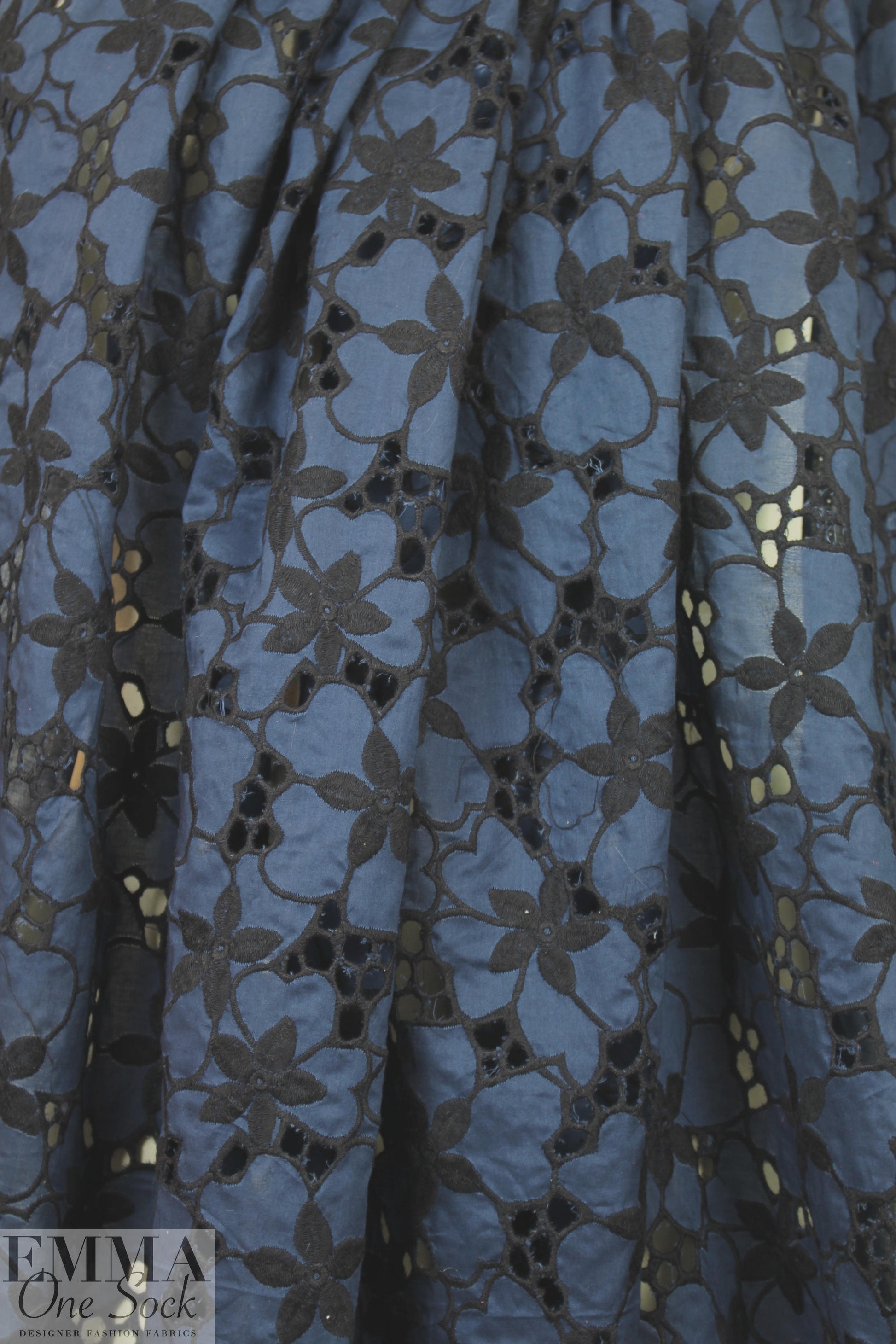 famous designer cotton eyelet voile - marine/black