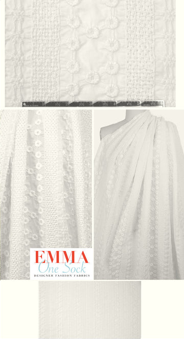 NY designer embroidered cotton - soft white