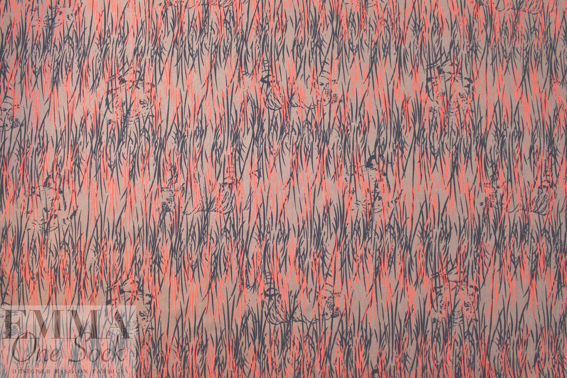 NY designer printed, embroidered raw silk - coral jungle