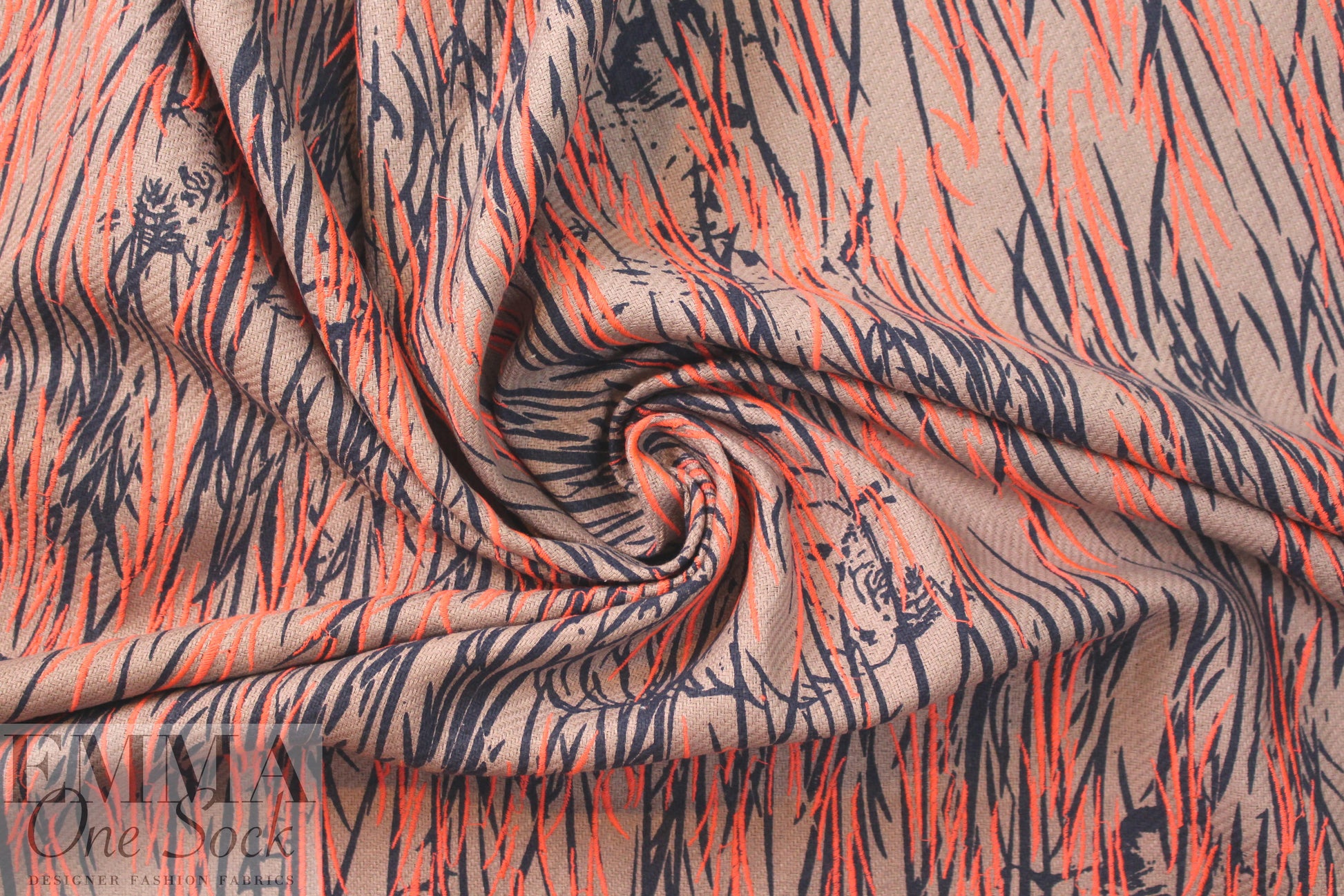 NY designer printed, embroidered raw silk - coral jungle