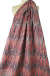 NY designer printed, embroidered raw silk - coral jungle
