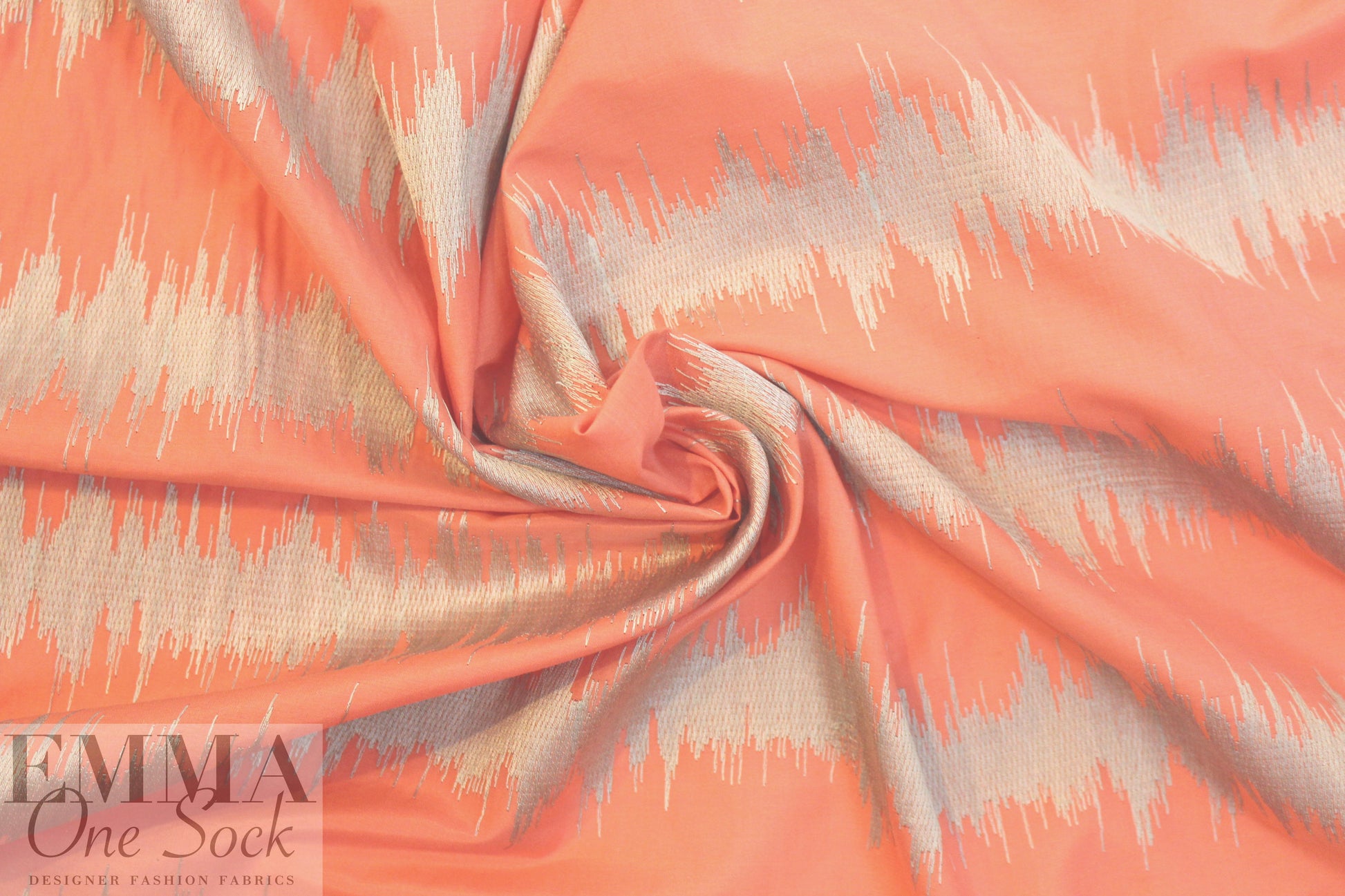 NY designer embroidered voile - coral/platinum static 1 yard
