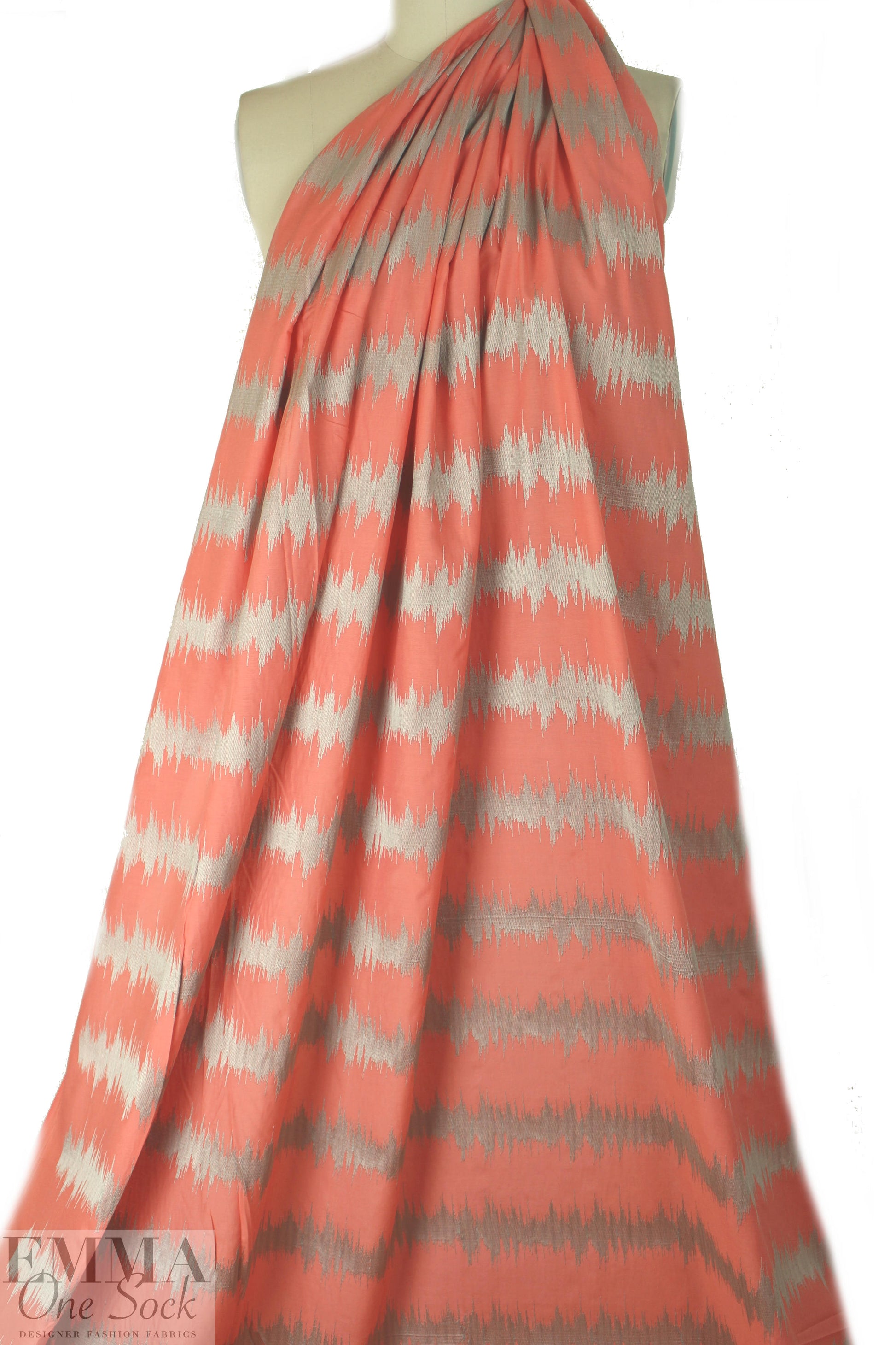 NY designer embroidered voile - coral/platinum static 1.75 yd