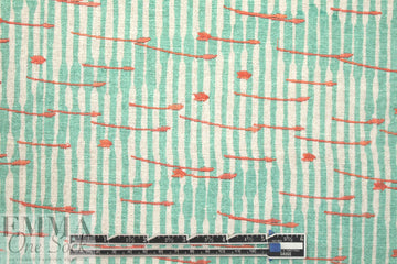NY designer printed, embroidered silk/linen - coral stripe 1.125 yds