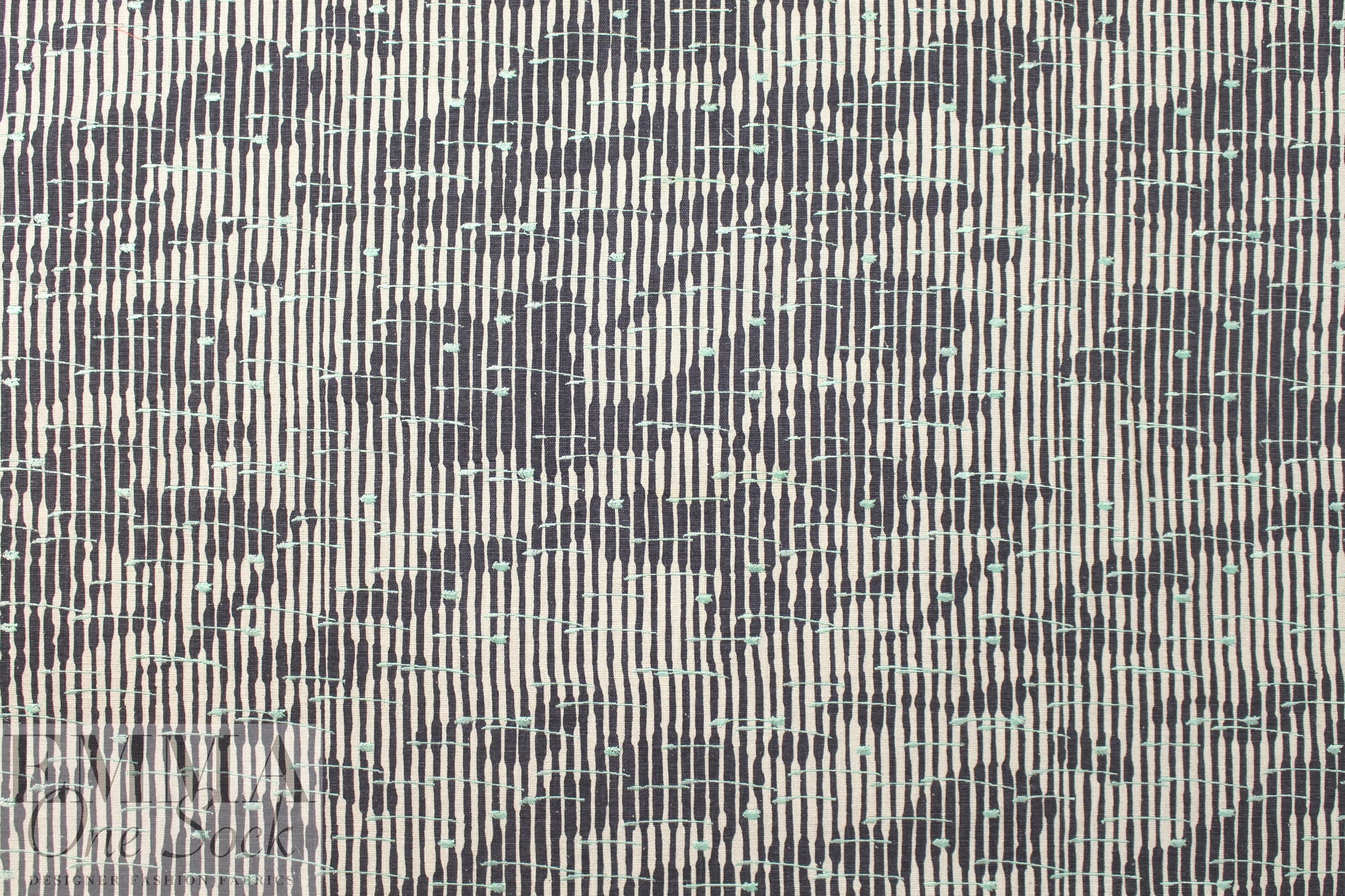 NY designer printed, embroidered silk/linen - mint stripe