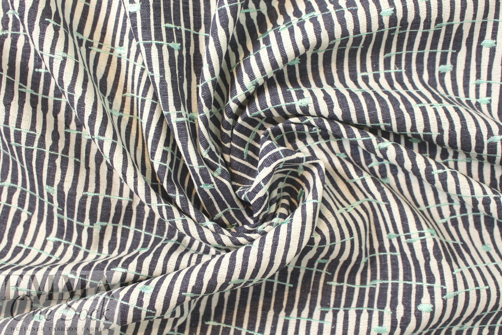 NY designer printed, embroidered silk/linen - mint stripe
