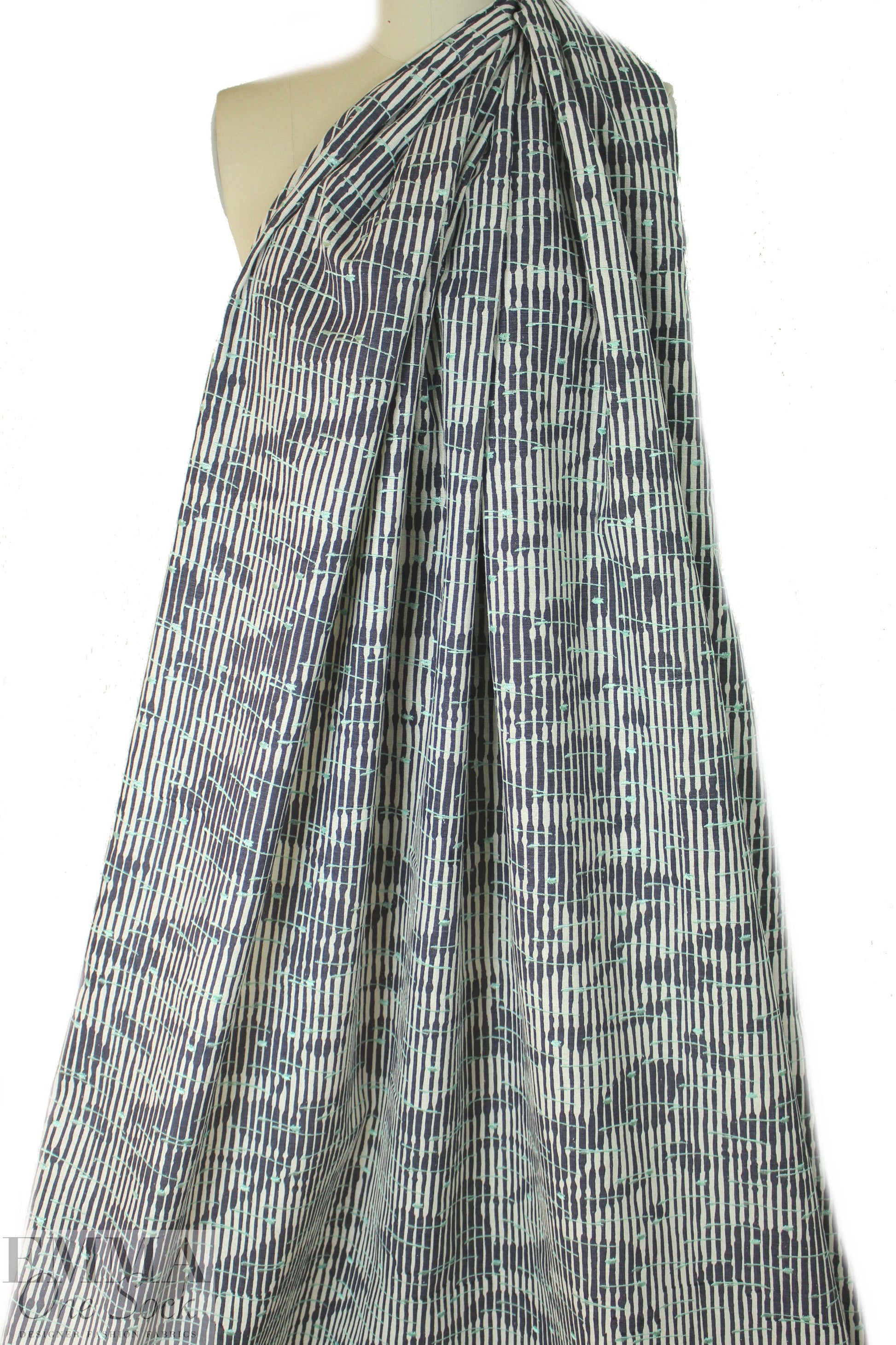 NY designer printed, embroidered silk/linen - mint stripe
