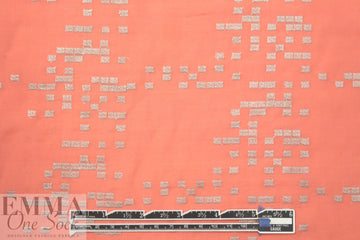 NY designer embroidered voile - coral/platinum squares