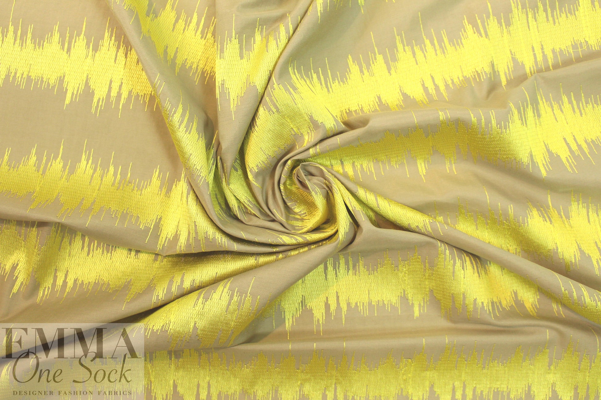 NY designer embroidered voile - khaki/lemon static
