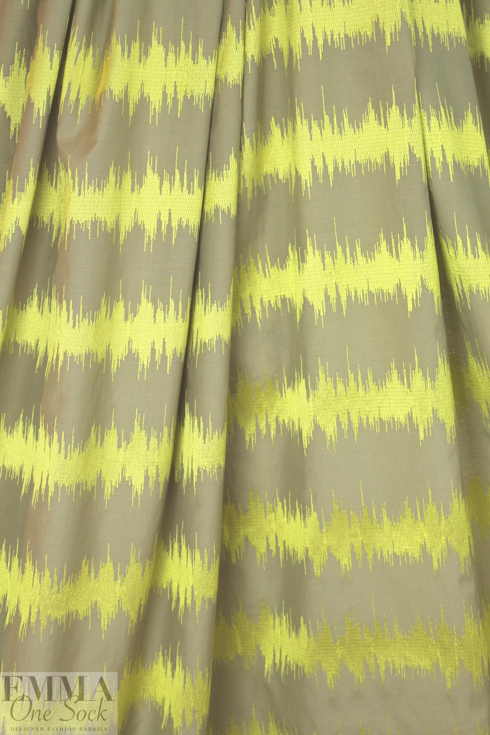 NY designer embroidered voile - khaki/lemon static