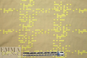 NY designer embroidered voile - khaki/lemon squares