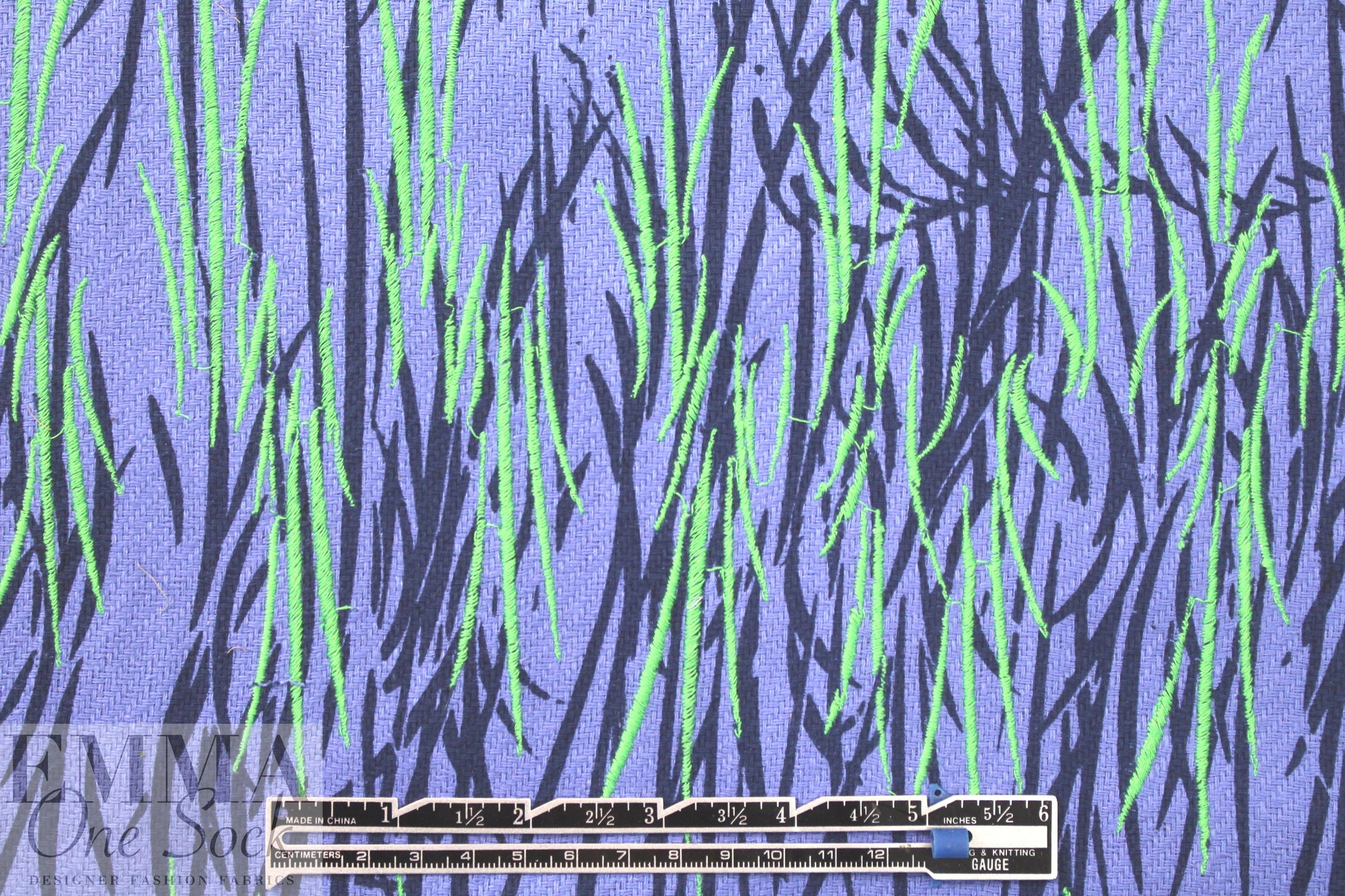 NY designer printed, embroidered raw silk - wisteria jungle .875 yds