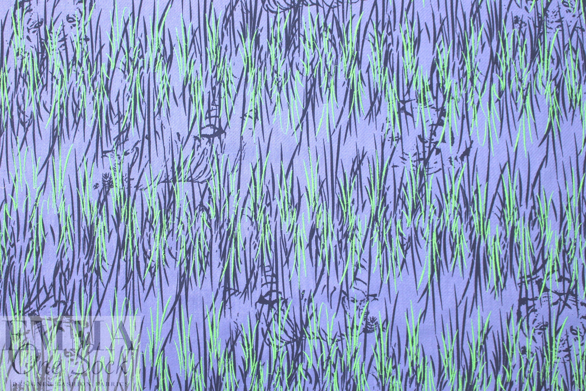 NY designer printed, embroidered raw silk - wisteria jungle .875 yds