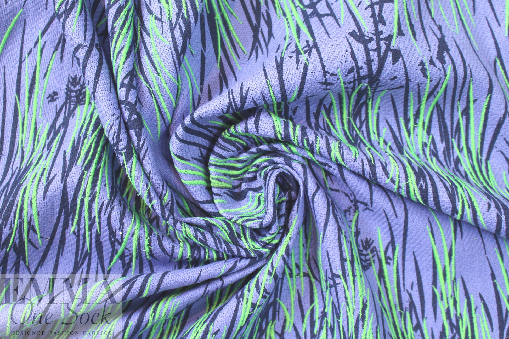 NY designer printed, embroidered raw silk - wisteria jungle .875 yds