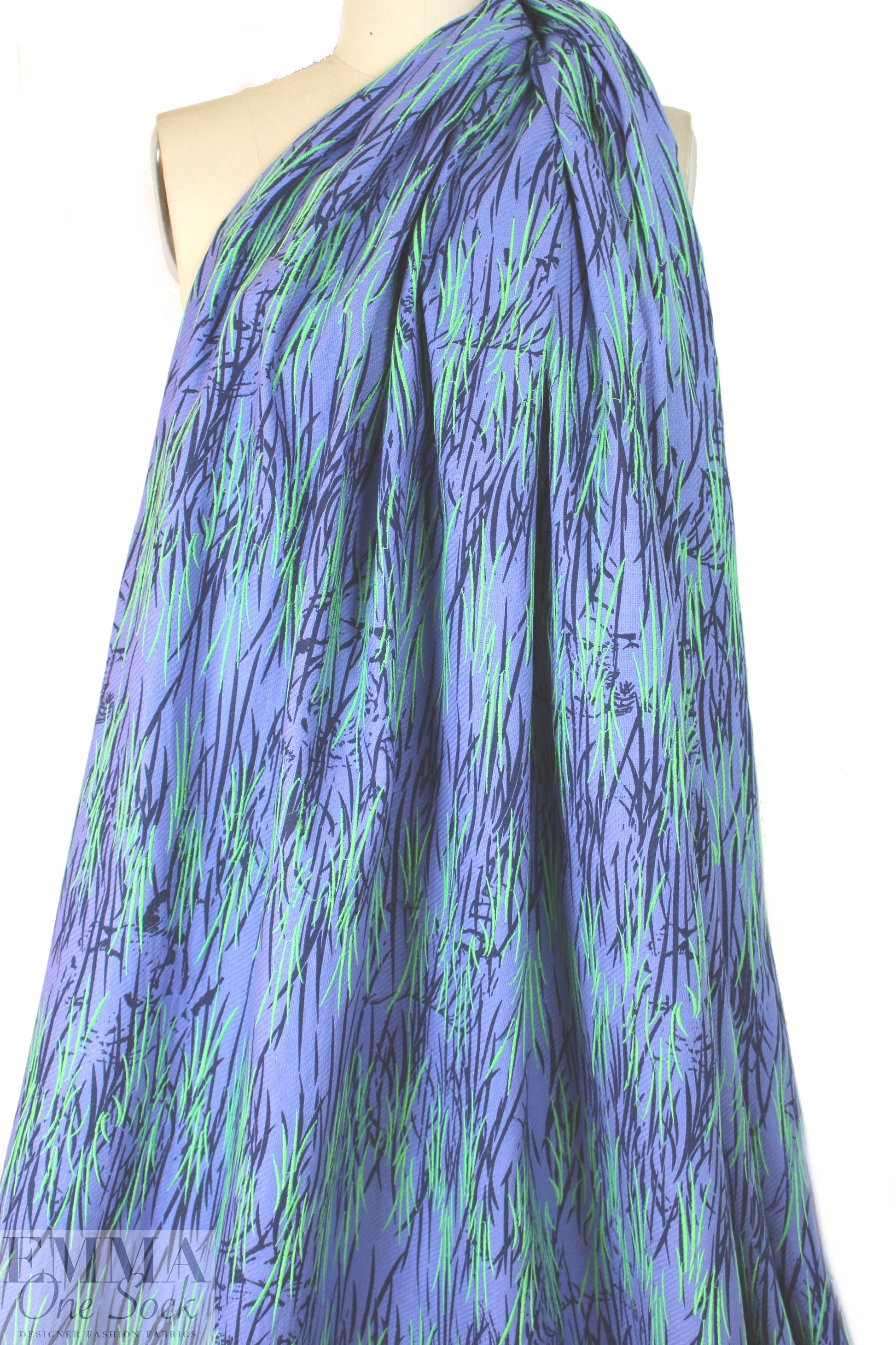 NY designer printed, embroidered raw silk - wisteria jungle .875 yds