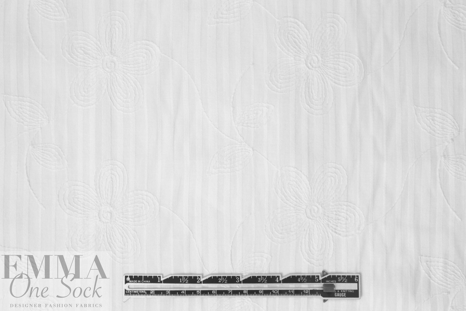 embroidered cotton striped damask - white