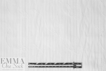 embroidered cotton striped damask - white