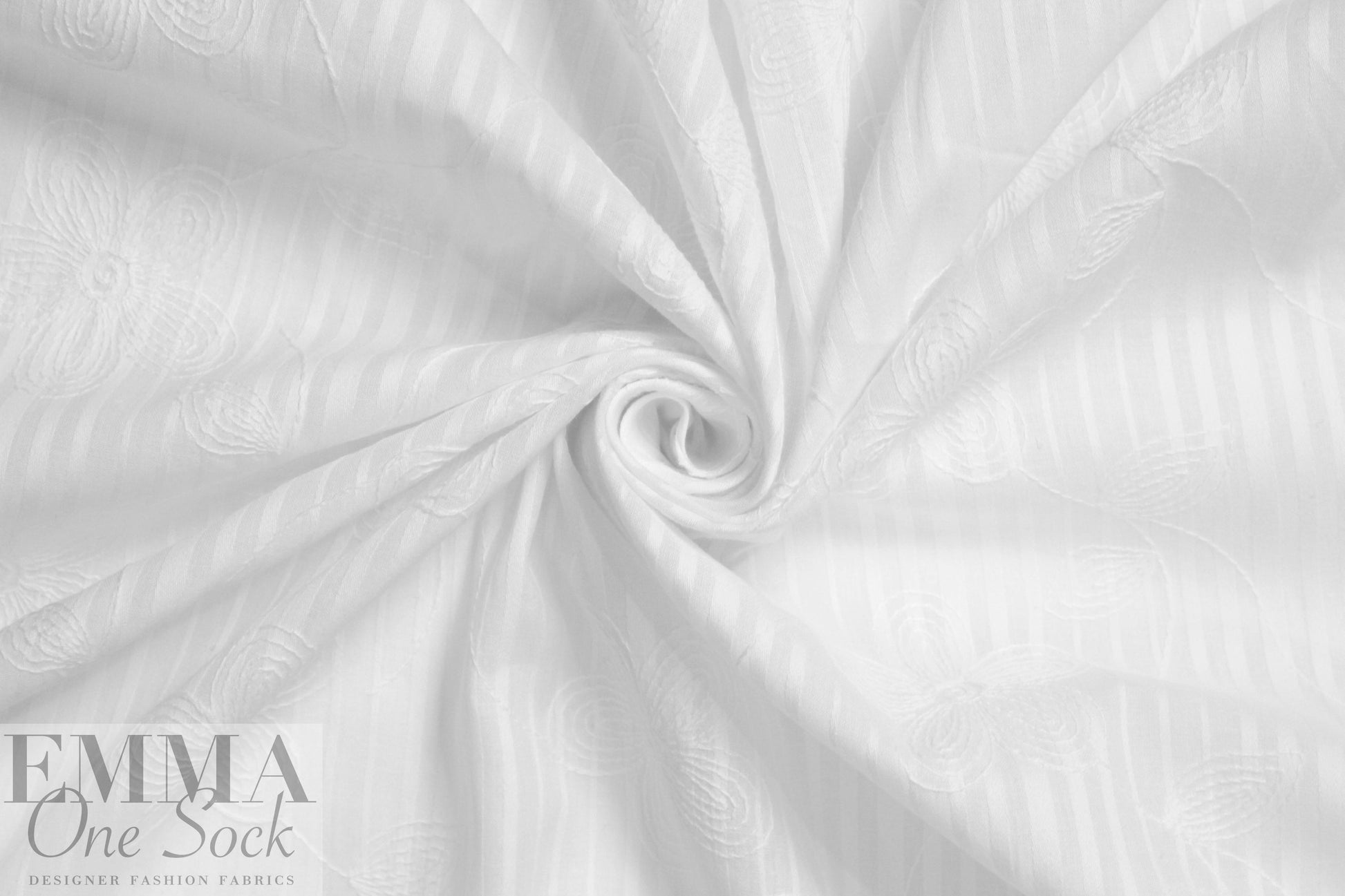 embroidered cotton striped damask - white
