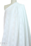 embroidered cotton striped damask - white