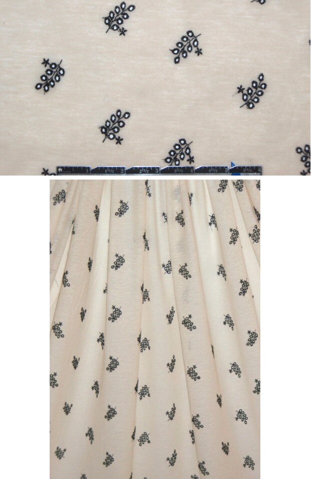 Italian embroidered cotton knit - ivory/black 1.125 yds