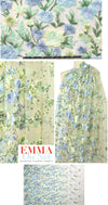 garden floral embroidered sheer mesh - blue/butter 2 yds
