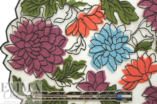 NY designer double-embroidered mesh - fresh flowers