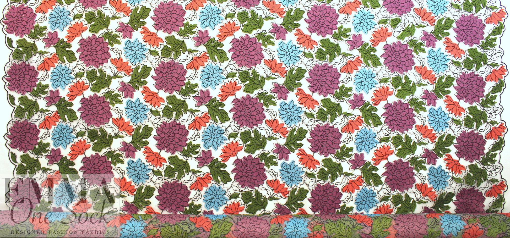 NY designer double-embroidered mesh - fresh flowers 1.75 yd