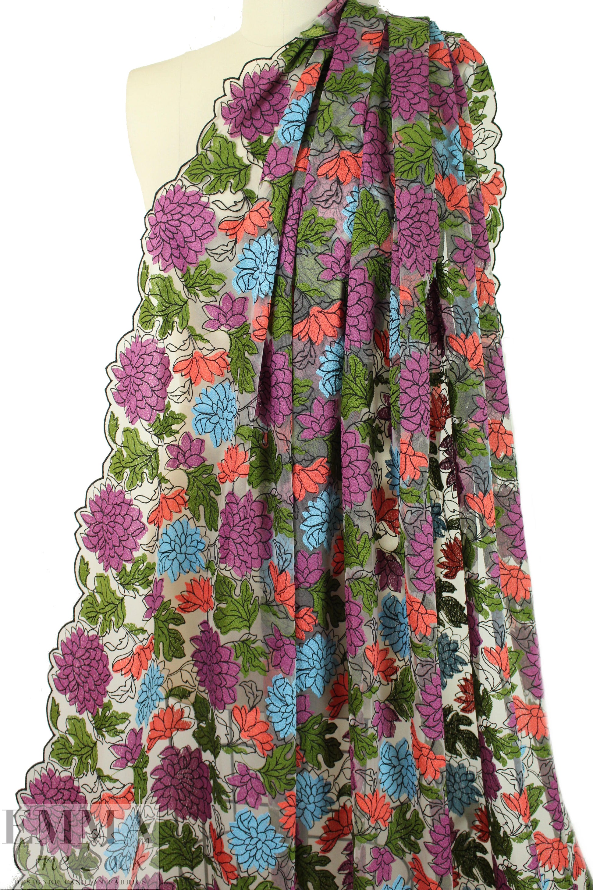 NY designer double-embroidered mesh - fresh flowers 1.75 yd