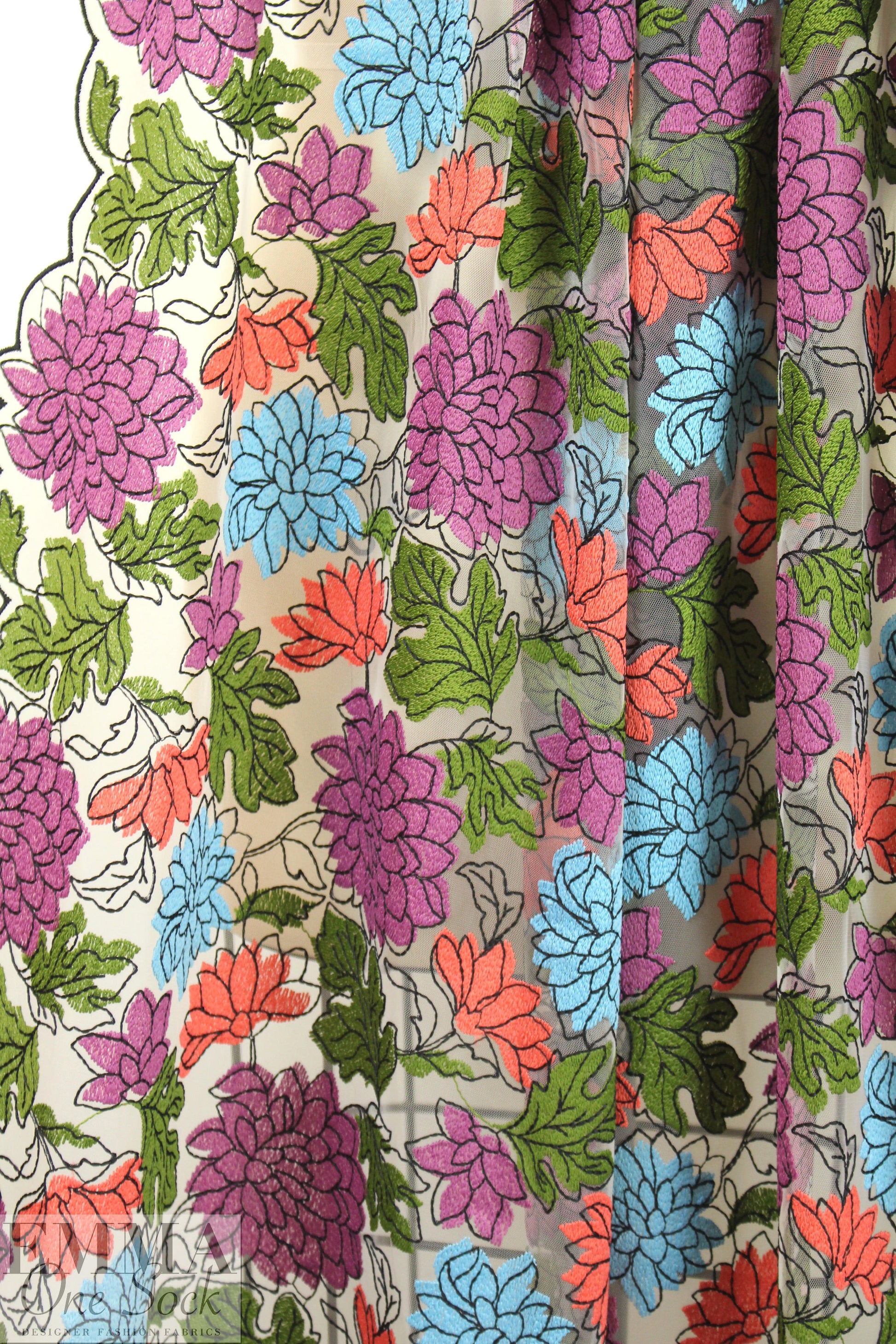 NY designer double-embroidered mesh - fresh flowers