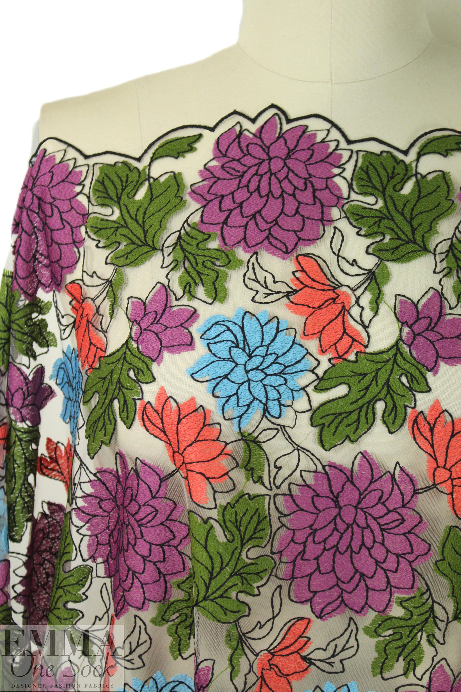 NY designer double-embroidered mesh - fresh flowers