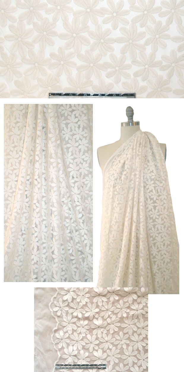 NY designer ivory daisy embroidered mesh lace