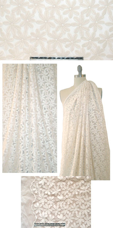 NY designer ivory daisy embroidered mesh lace