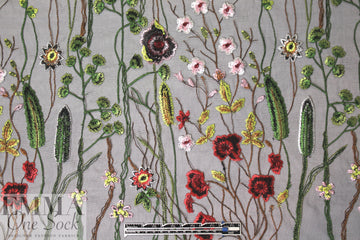 summery floral embroidered sheer mesh - black