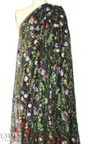 summery floral embroidered sheer mesh - black 1.875 yds