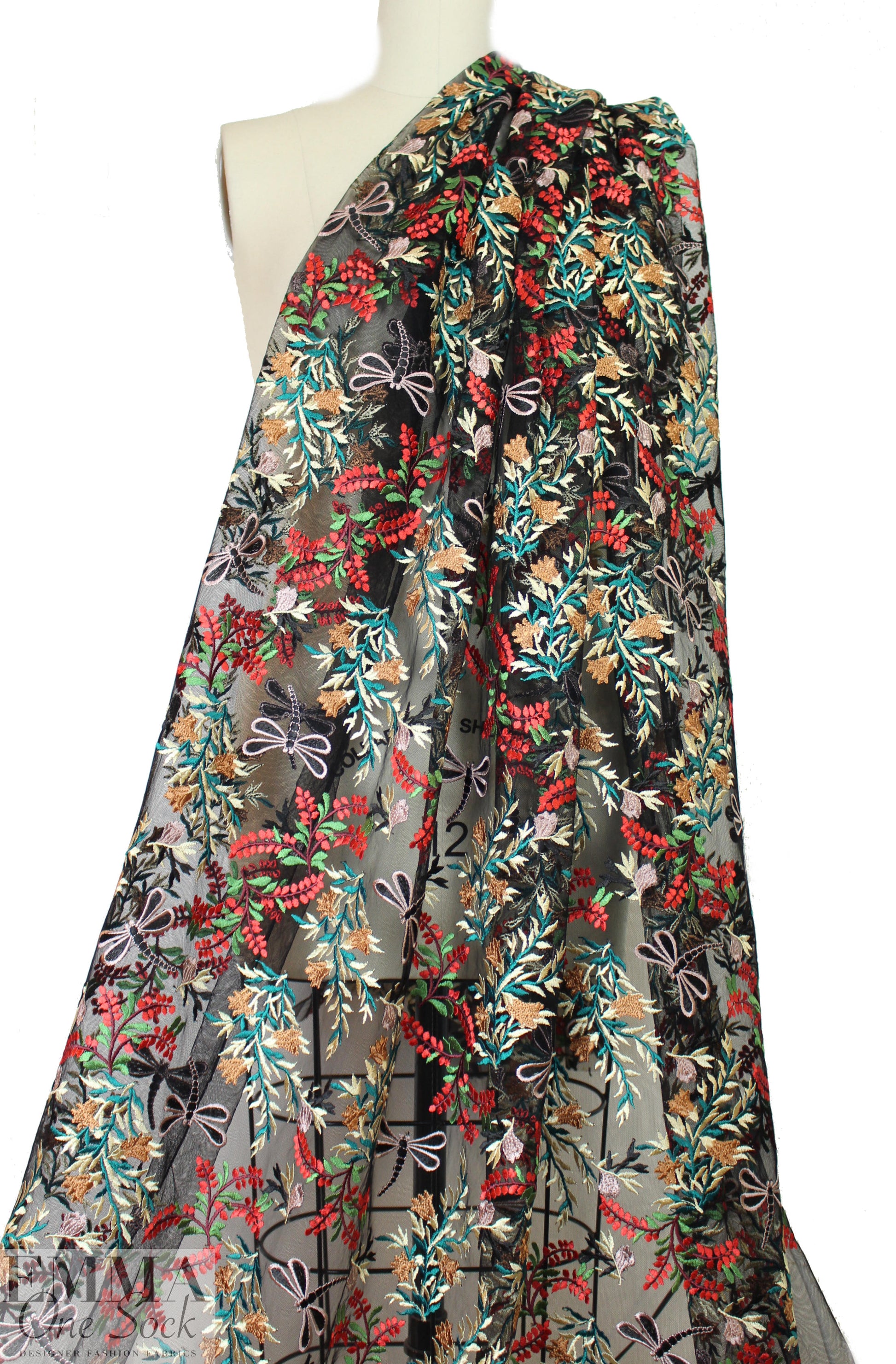 dragonfly floral embroidered sheer mesh