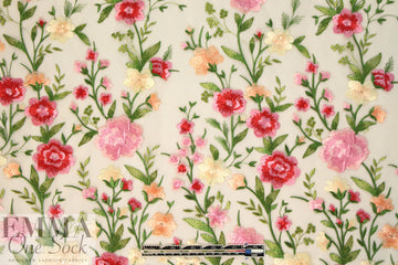 garden floral embroidered sheer mesh - pink/butter 1 yard