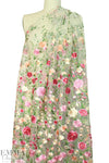 garden floral embroidered sheer mesh - pink/butter