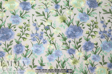 garden floral embroidered sheer mesh - blue/butter
