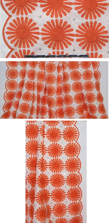 Mi11y orange with rhinestones embroidered linen 1.8 yds