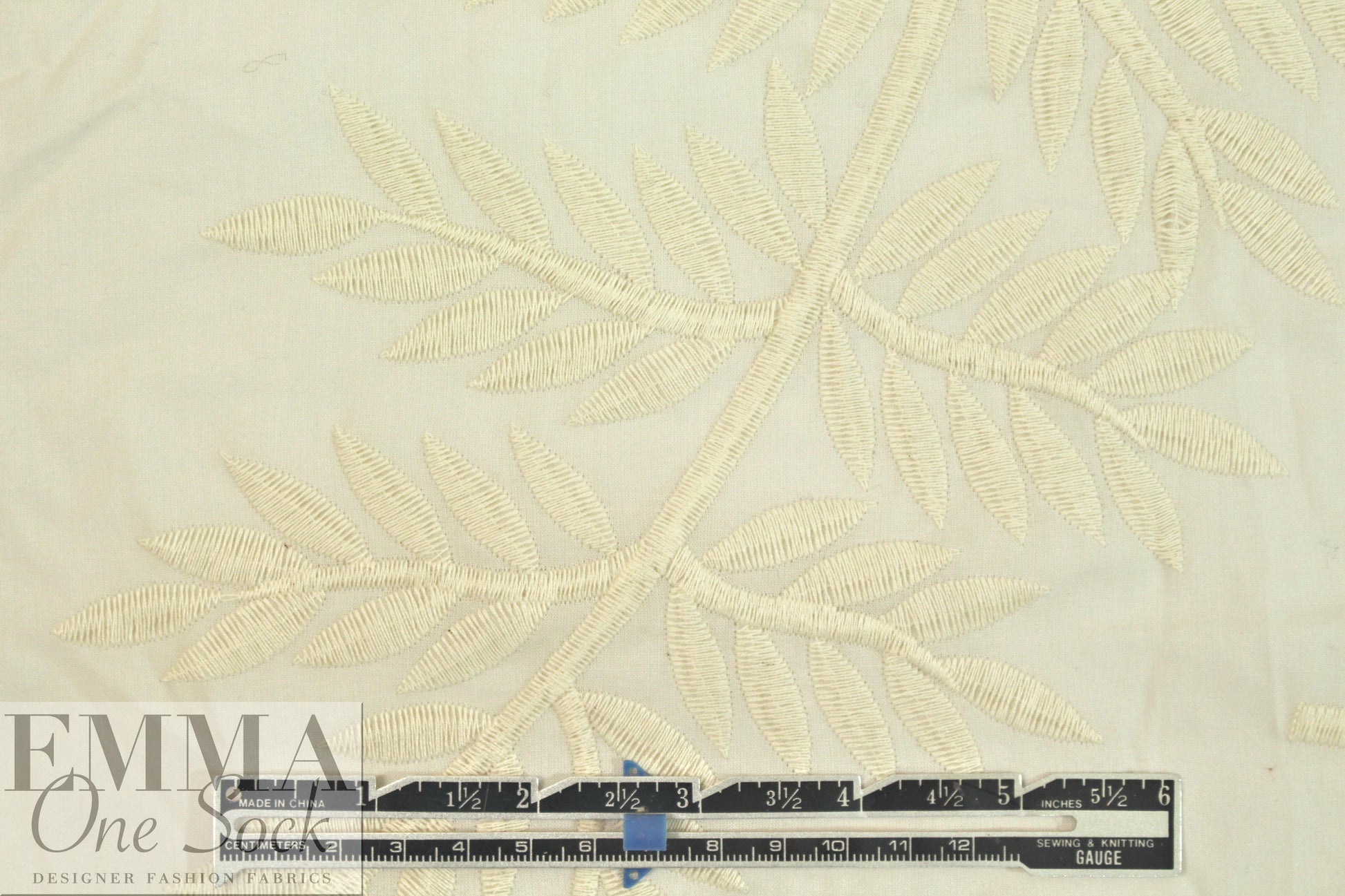 NY designer embroidered cotton lawn - antique ivory