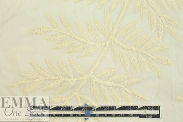 NY designer embroidered cotton lawn - antique ivory