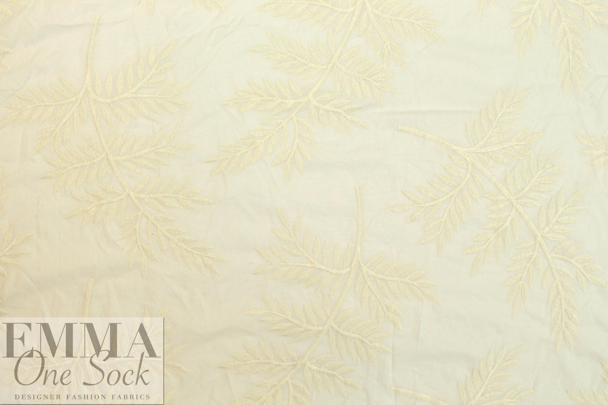 NY designer embroidered cotton lawn - antique ivory