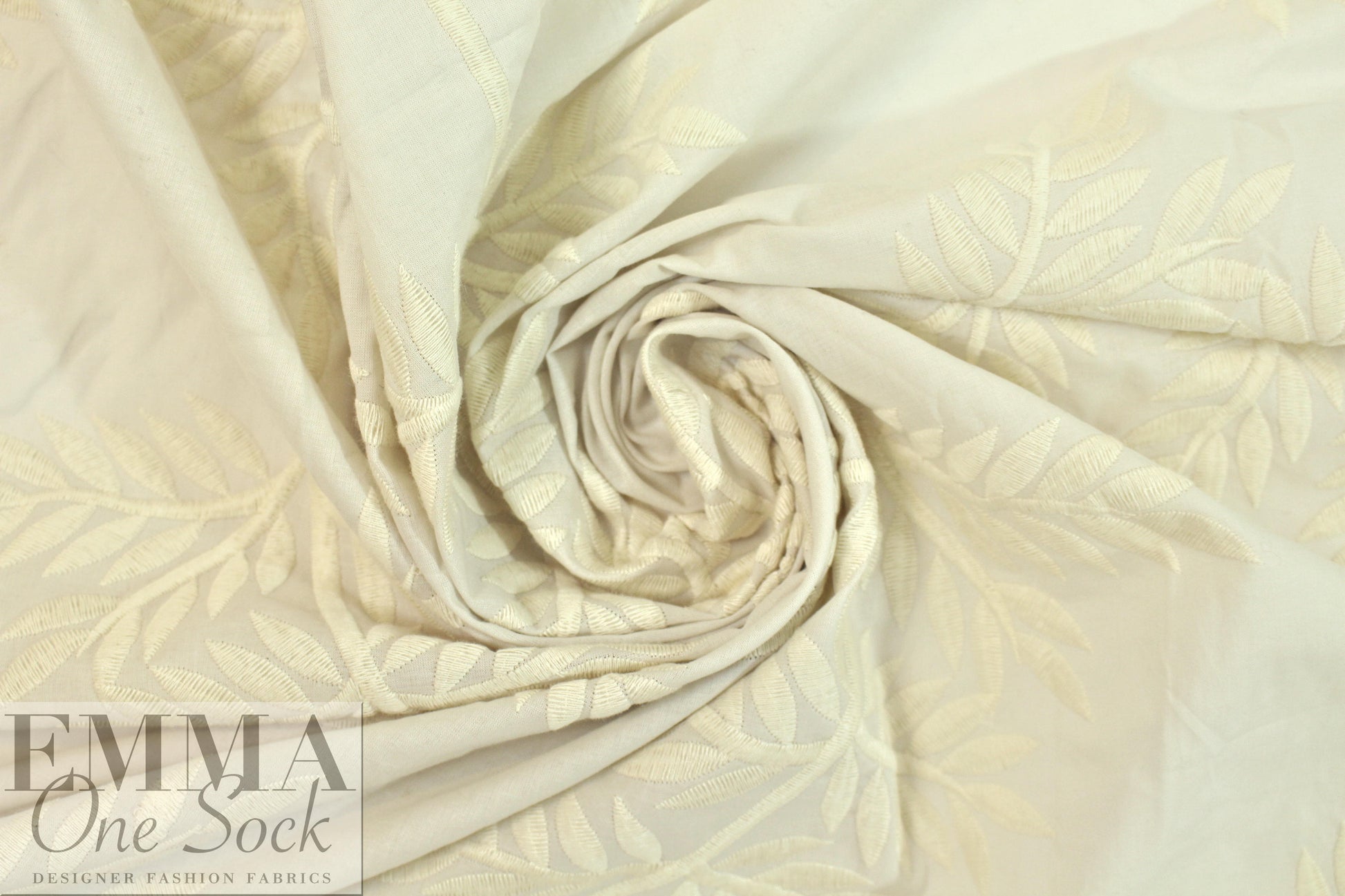 NY designer embroidered cotton lawn - antique ivory 1 yard
