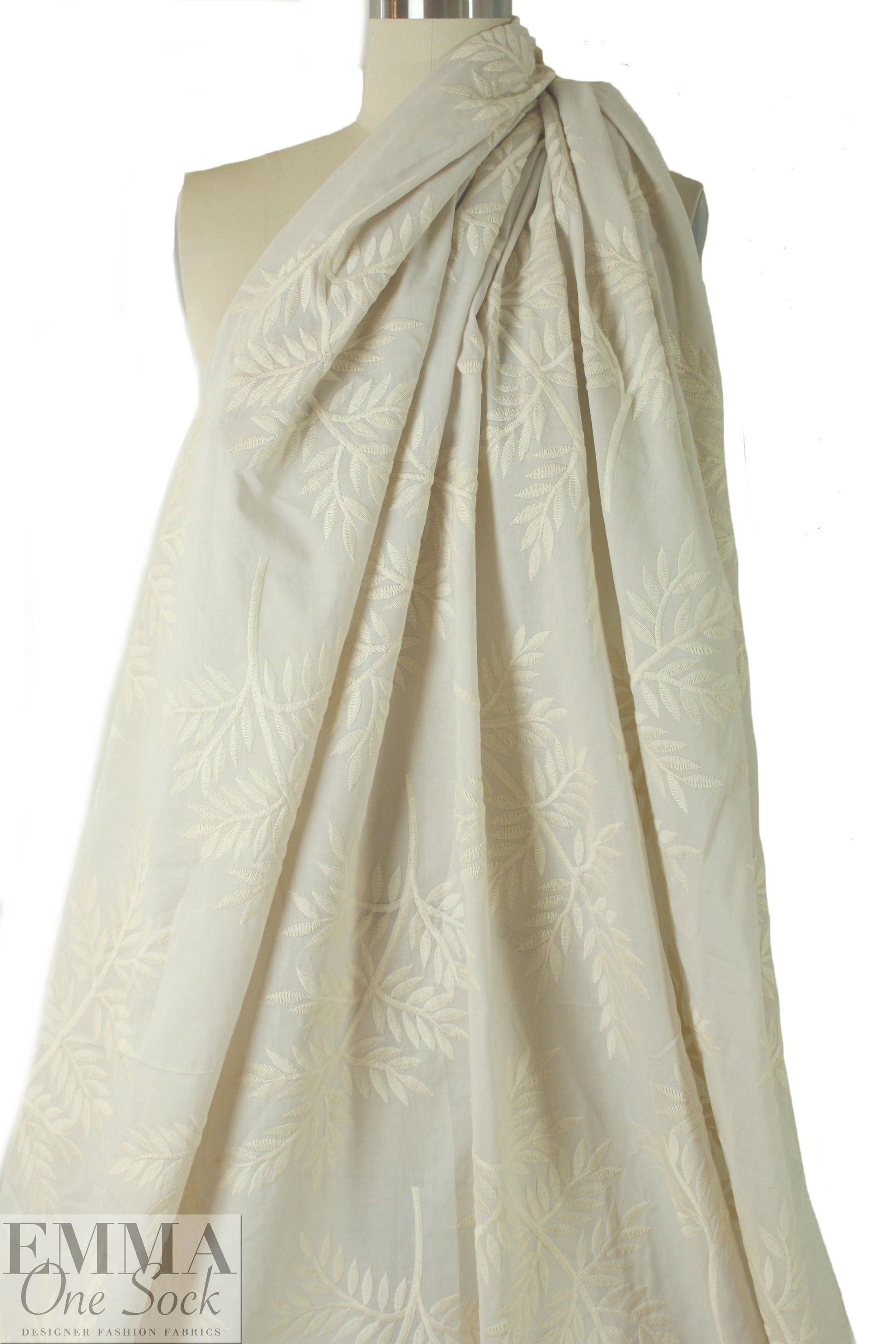 NY designer embroidered cotton lawn - antique ivory 1 yard