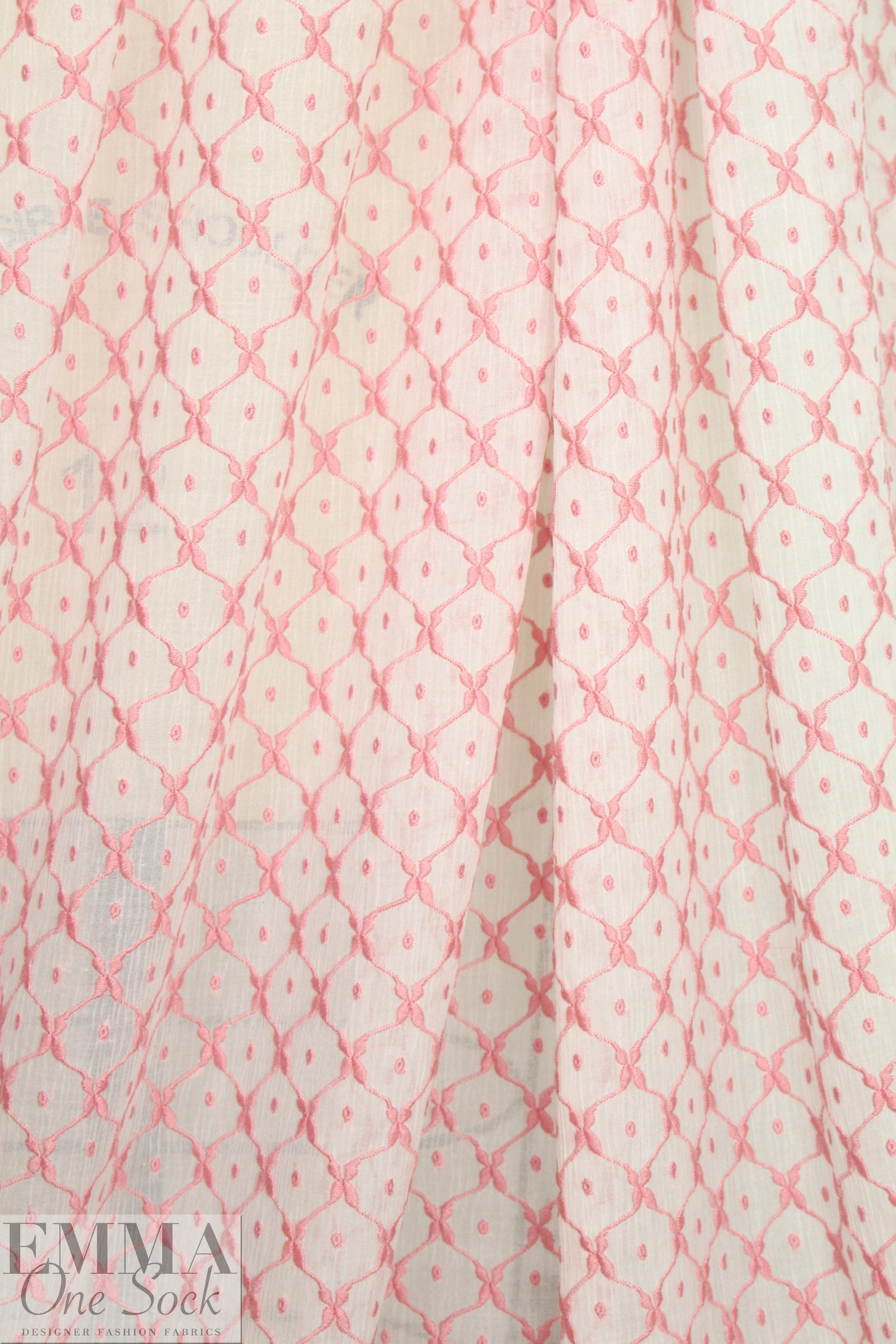 NY designer emb. crinkle silk/cotton voile - pink/ivory