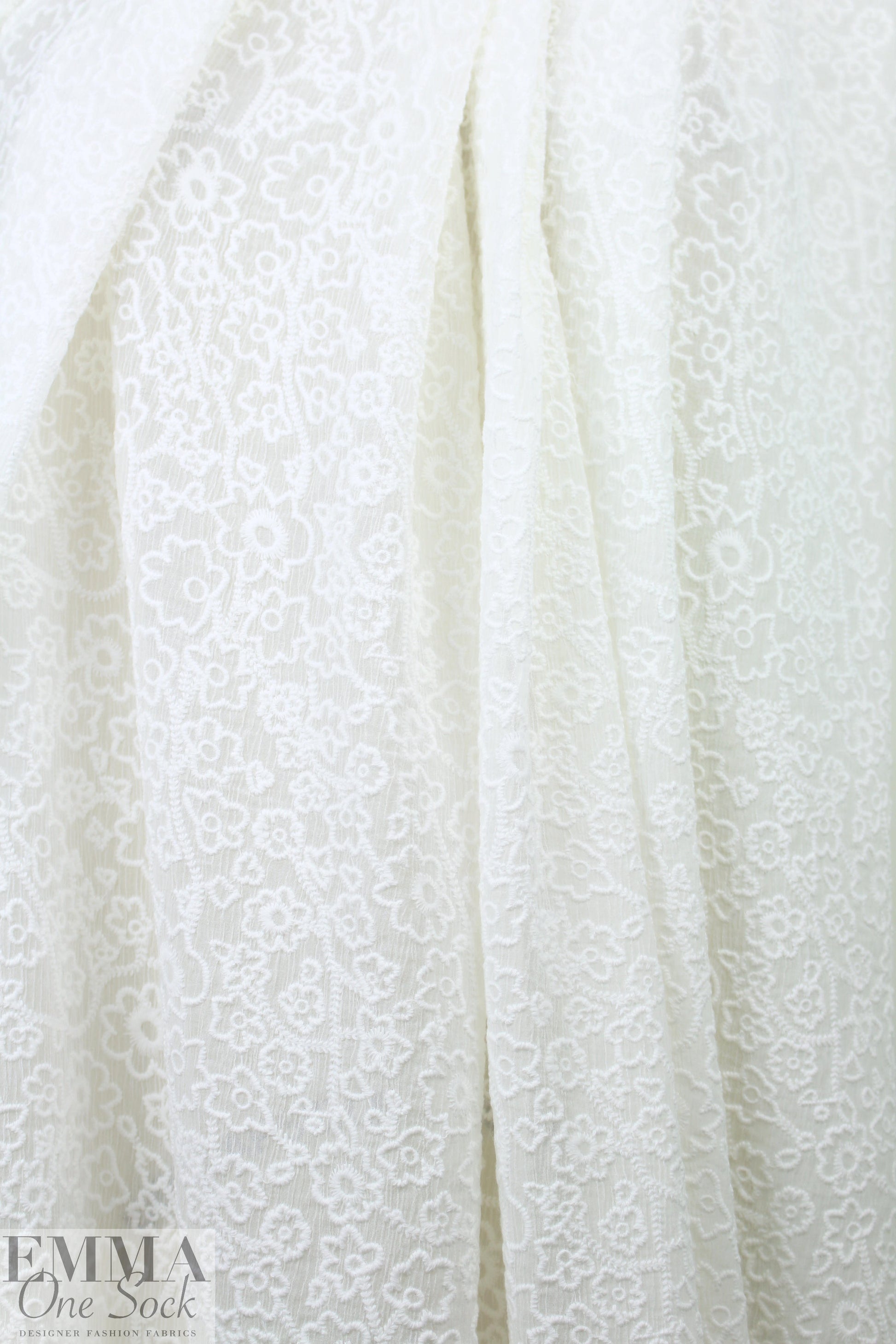 NY designer soft white embroidered cotton gauze 1.125 yds