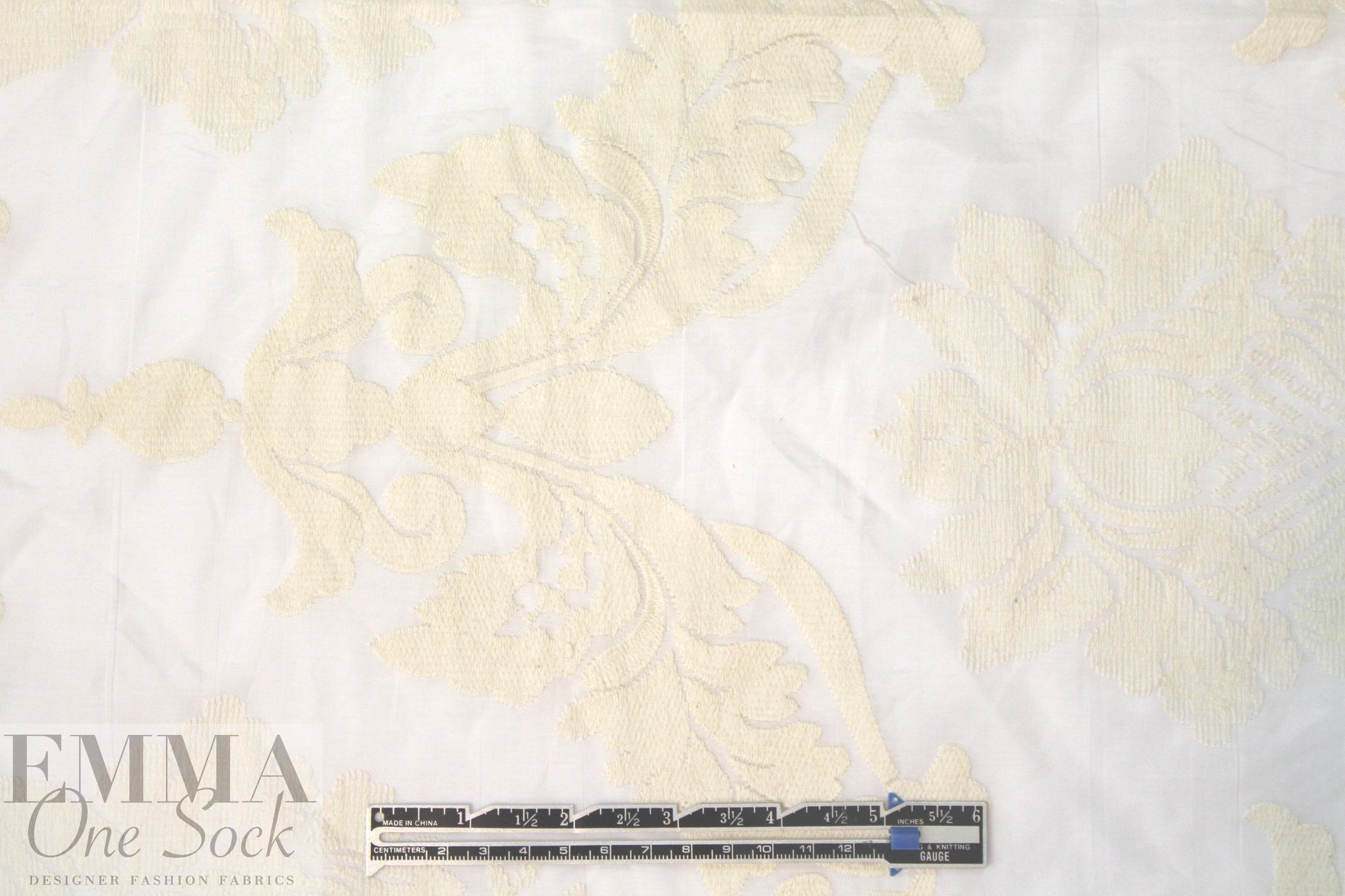 NY designer ivory embroidered silk/cotton voile .875 yds